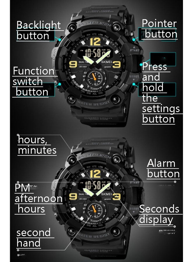 نيوترل ساعة SK-17 الرياضية المقاومة للماء للاستخدام في الهواء الطلق أنيقة وعصرية، تتميز بعرض ثلاثي للوقت، وحركة مزدوجة العيار مع مؤقت، ومنبه، وساعة توقيت، ووظائف مضيئة. مناسبة للرجال والطلاب (لون رمادي مموه). - Image 4
